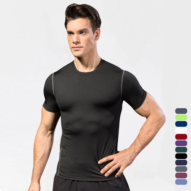 Custom Men Gym Wear Workout Training Bodybuilding T Shirt Polyester Spandex Quick Dry Compression Stretchy Short Sleeve Base Layer T Shirt