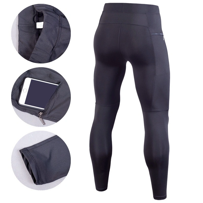 Wholesale Base Layer Tights Sports Pant Custom Logo Polyester Zip Pocket Running Basketball Compression Training Leggings Gym Suit Base Layer for Men