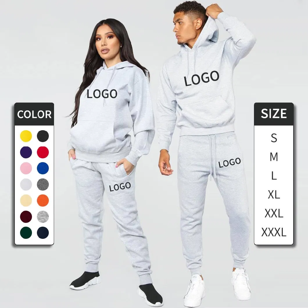 Wholesale Custom 100% Cotton Fleece Jogging Track Sweat Suit Unisex Men Hoodies Sweatsuit Tracksuit Sweatpants Hoodie Set Plain Tracksuits with Logo