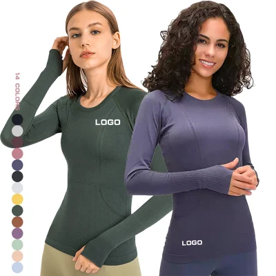 2023 Lulu Neues Damen-Langarm-Sport-T-Shirt mit Rundhalsausschnitt